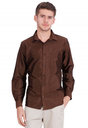 olid Color Art Silk Shirt in Brown