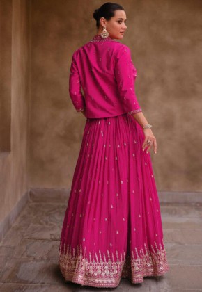 Embroidered Georgette Lehenga in Fuchsia